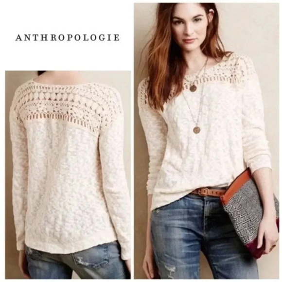 Anthropologie Meadow Rue Kellon Crochet Knit Pullover Sweater M - Picture 1 of 4